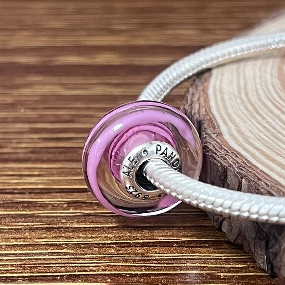 Pandora Pink Ribbon Charm Murano Glass Charm - Picture 2 of 5